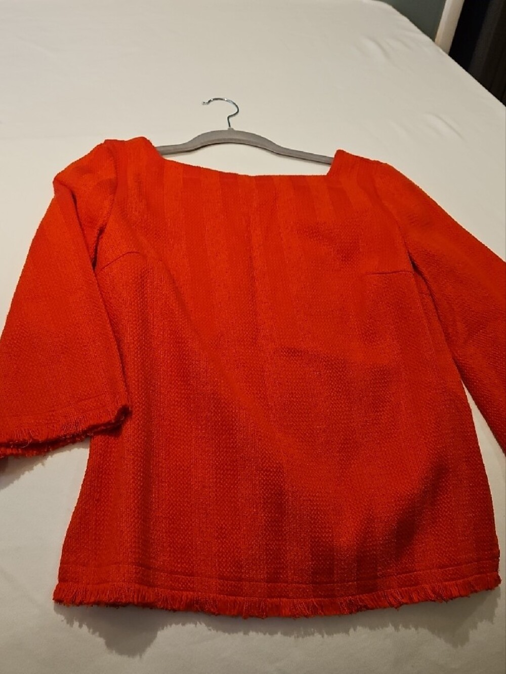 Trina Turk Bright Red Textured Square Neck Bell Sleeve Short Tunic Shirt0035